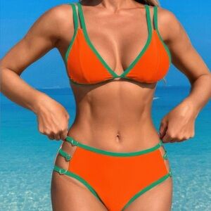 Two Pieces Color Block Cut Out Back Knot Bikini